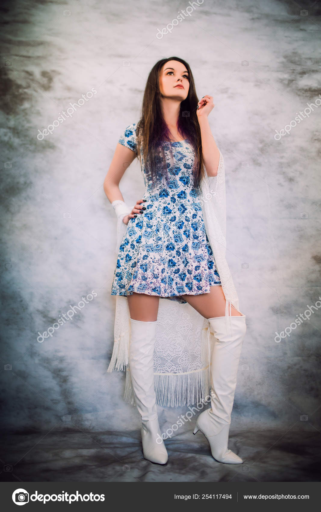 blue dress and boots