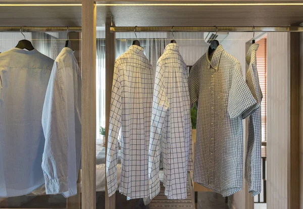 Clothes Hanging Rail Modern Wardrobe Interior Design Concept — Stock Photo, Image