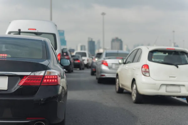 Embouteillage Avec Rangée Voitures Sur Chemin Express — Photo