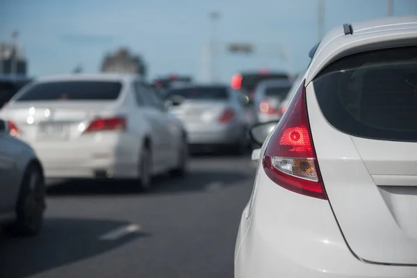 Dopravní Zácpa Řadou Aut Mýtné Způsobem Rush Hour — Stock fotografie