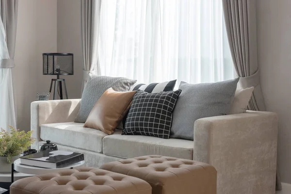 Cozy Living Room Style Set Sofa Pillows Interior Design Concept — Stock Photo, Image