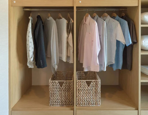 Modern Closet Clothes Hanging Rail White Wooden Wardrobe Interior Design Stock Photo khongkitwiriyachan 217480706