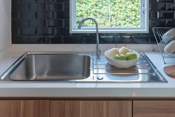 Sink Faucet Kitchen Room Modern Counter Sink Kitchen Room Interior — Stock Photo, Image