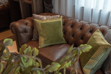 klasik tarzı oturma odası kanepe ve pilloes, iç dekorasyon tasarım konsepti ayarla