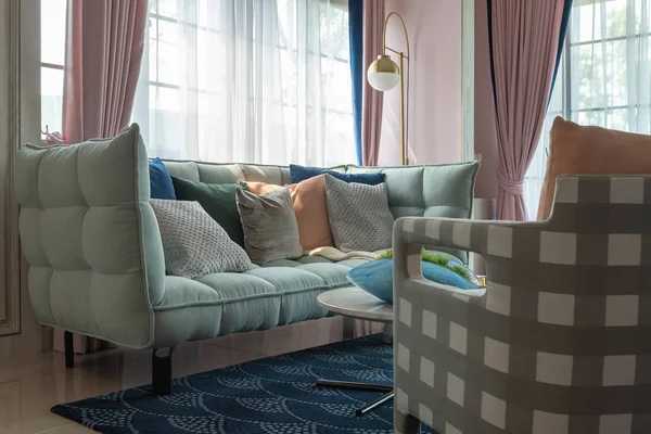 Green Color Sofa Classic Style Living Room Interior Design Concept — Stock Photo, Image