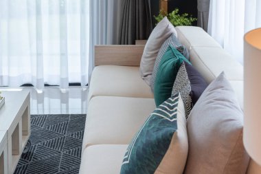 modern kanepe ve yastıklar, iç dekorasyon tasarım konsepti dizi modern oturma odası