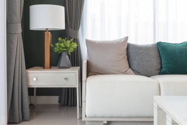 modern kanepe ve yastıklar, iç dekorasyon tasarım konsepti dizi modern oturma odası