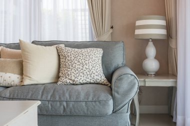 klasik salon stil zarif kanepe ve yastıklar, iç tasarım dekorasyon konsepti dizi