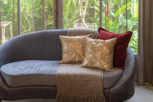 Classic Sofa Style Set Pillows Blanket Living Room Design Interior — Stock Photo, Image