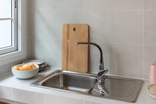 Modern sink in modern kitchen room — Stock Photo, Image