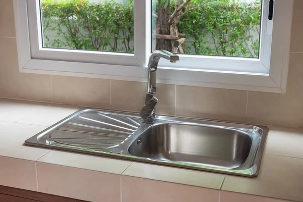 Modern sink in modern kitchen room — Stock Photo, Image