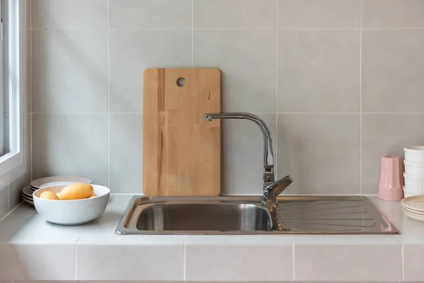 Modern sink in modern kitchen room — Stock Photo, Image