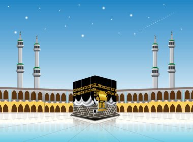 Kâbe Camii (masjidil haram - kutsal Mekke Müslüman, bina Hac, Bayramı, Kurban Bayramı, kareem için). kartı, yazdırma malzeme, Hediyelik, afiş etiket ve diğer için uygundur. değişiklik yapmak kolay