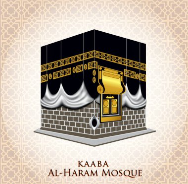 kaaba mosque isolated white. (holy mecca building moslem, for hajj, fitr, adha, kareem). suitable for card, printing material, gift, banner sticker and other. easy to modify clipart