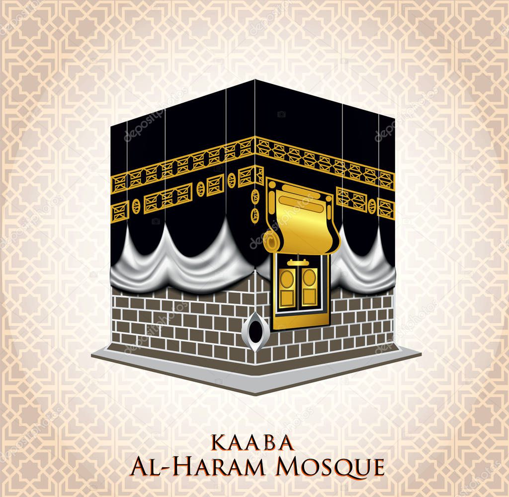 kaaba mosque isolated white. (holy mecca building moslem, for hajj, fitr, adha, kareem). suitable for card, printing material, gift, banner sticker and other. easy to modify