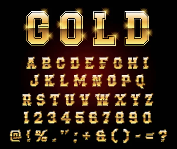 Набор Золотого Алфавита Числовой Легко Модифицировать — стоковый вектор
