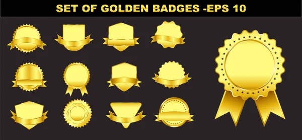 Set Van Gouden Badges Gouden Lint Gemakkelijk Aan Passen — Stockvector
