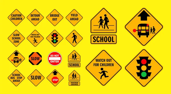 Set School Zone Street Pedestrian Area — Stock Vector