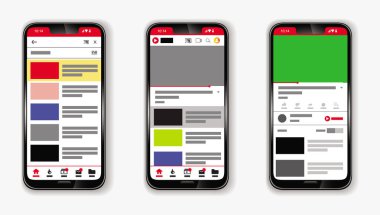 Sosyal medya düzeni şirin tasarımı ile alay etmek yukarıya kümesi. (sosyal medya uygulaması, çeşitli simge ve düzen içinde kullanma ile akıllı telefon) değişiklik yapmak kolay
