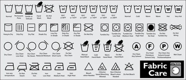 一套织物护理或洗涤符号或洗衣符号 易于修改 — 图库矢量图片