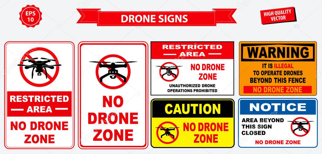 set of no drone zone sign