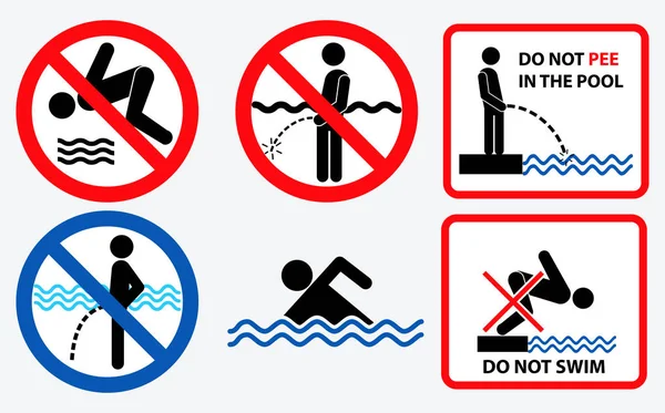 Conjunto Prohibición Piscina Orinar Nadar Fácil Modificar — Vector de stock