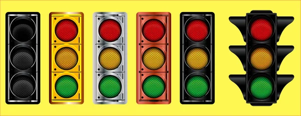 各种红绿灯设计 暗金属 易于修改 — 图库矢量图片