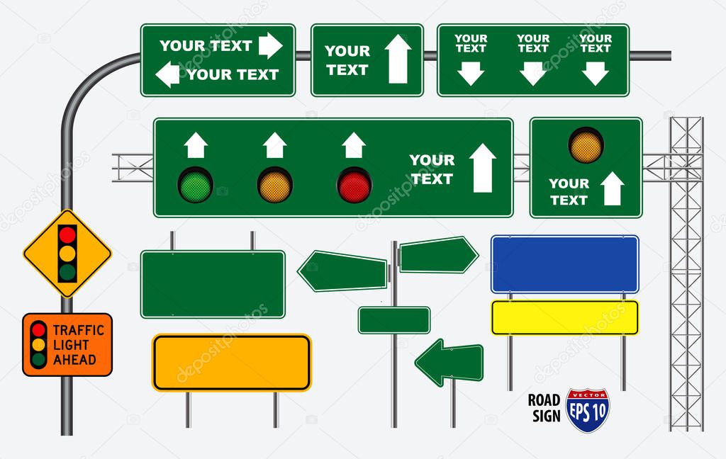 set of road sign or traffic light. easy to modify