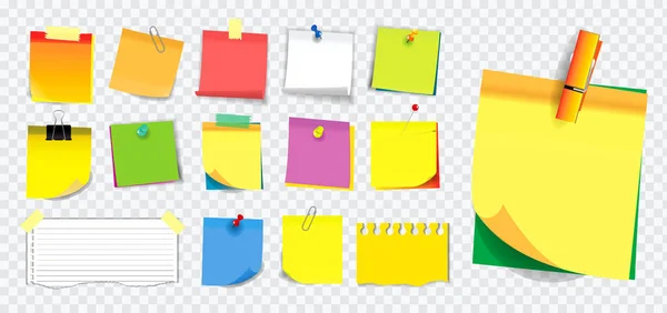 다채로운 스티커 메모 또는 찢어진된 종이입니다. 학교, 직장 또는 사무실 활동에 사용 하 여. — 스톡 벡터