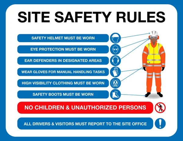 Site safety rules board. — Stock Vector