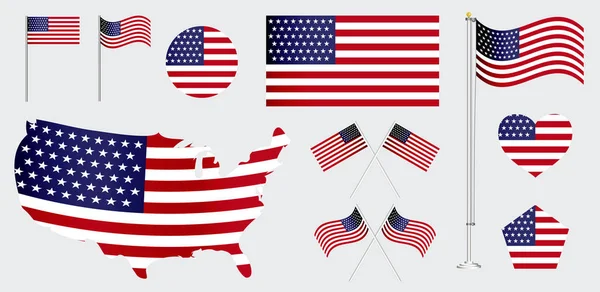 Set of american flag clip art. — Stock Vector