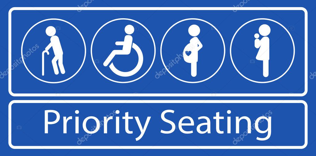 set of priority seating sticker or label, for mass rapid transit or other public transportation.  