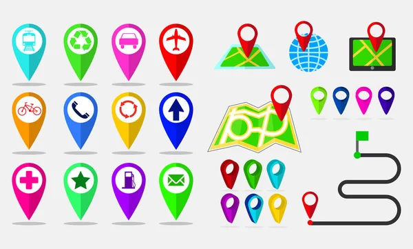 Conjunto de mapas pin, localização de destino na aplicação ou gadget . — Vetor de Stock