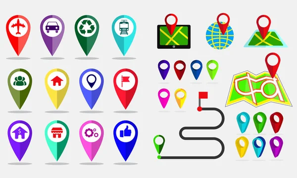 Ensemble de broches de cartes, localisation de destination sur l'application ou le gadget . — Image vectorielle