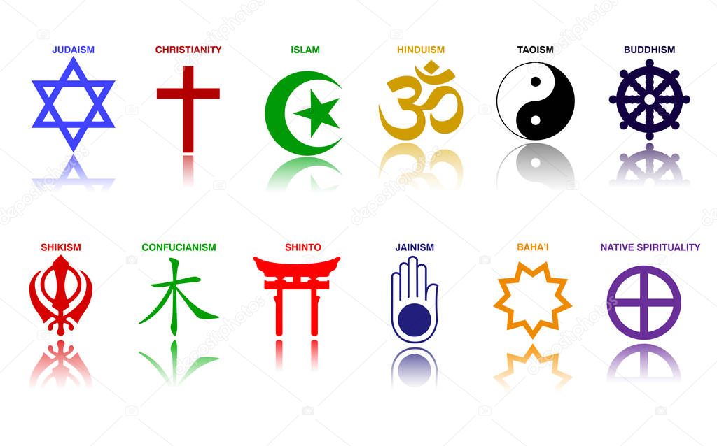 World religion symbols colored signs of major religious groups and religions. easy to modify