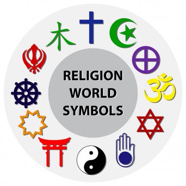 world religion symbols colored signs of major religious groups and religions.  clipart