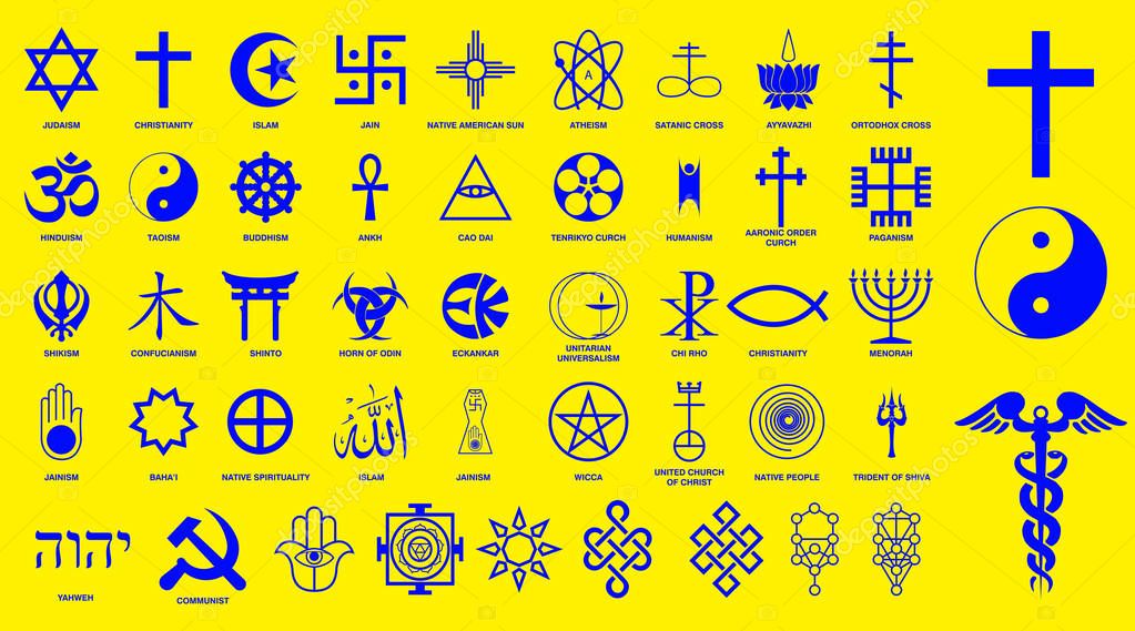 World religion symbols signs of major religious groups and other religions isolated. easy to modify