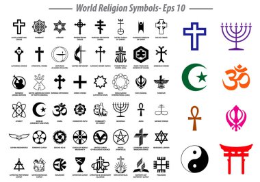 Dünya dini, büyük dini grupların ve izole edilmiş diğer dinlerin işaretlerini simgeler. Değiştirmesi kolay