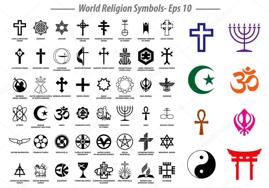 world religion symbols signs of major religious groups and other religions isolated. easy to modify