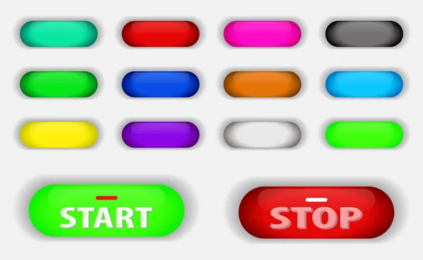 Set van push Web knop in op uit concept, of motor start of op uit-knop. — Stockvector