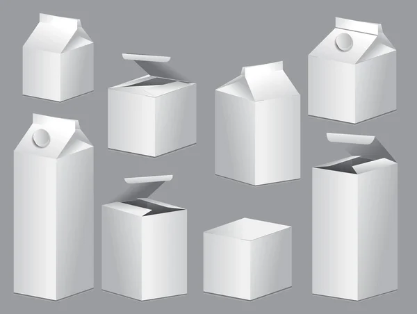 Ensemble de boîtes blanc blanc blanc modèle maquette de produit . — Image vectorielle
