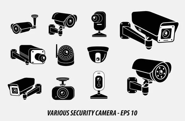 Ensemble de diverses caméras de sécurité ou cctv pour la rue, la maison et le concept de construction. facile à modifier — Image vectorielle
