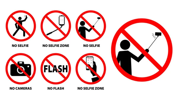 Conjunto de nenhuma zona selfie ou sinal de proibição selfie . — Vetor de Stock