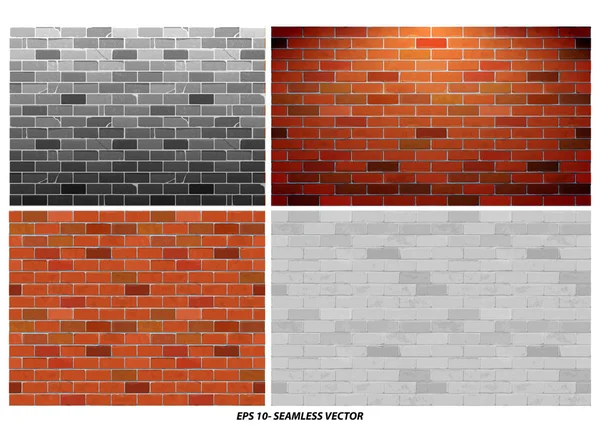 Set of seamless brick wall textured with grunge style concept. — Stock Vector