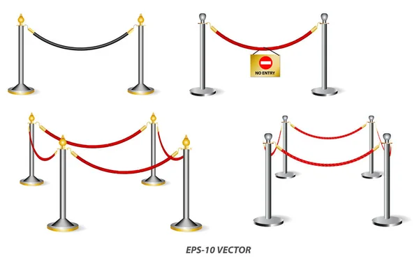 Set di barricata dorata o stand barriera corda isolato. facile da modificare — Vettoriale Stock