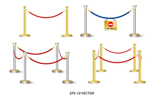 Комплект из золотой баррикады или стоять барьерной веревки изолированы . — стоковый вектор