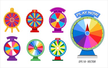 set of spinning whells or roulette fortune in flat icon concept.   clipart