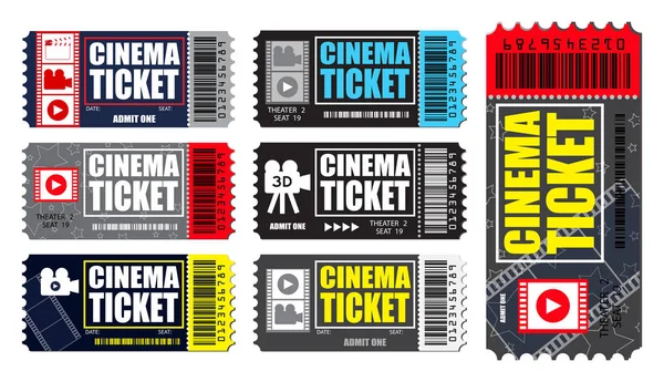 Conjunto de bilhetes de cinema em várias cores . —  Vetores de Stock