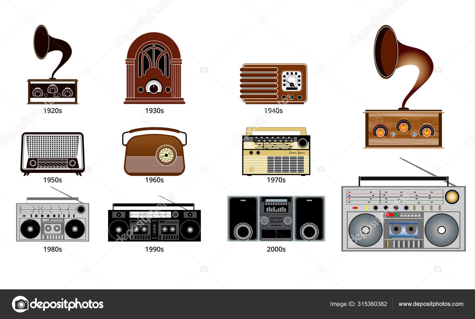 Set Of Old Vintage Radio Transistor Time Line Stock Illustration - Download  Image Now - Radio, Radio Broadcasting, Retro Style - iStock