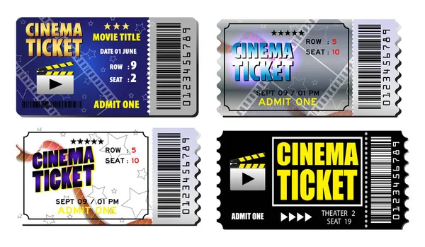 Conjunto de bilhetes de cinema em várias cores . —  Vetores de Stock